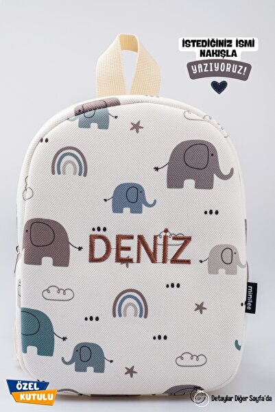 Minilee Gökyüzü Dostları – Fil Desenli Anaokulu Kreş Çocuk Çantası Kişiye Öze...