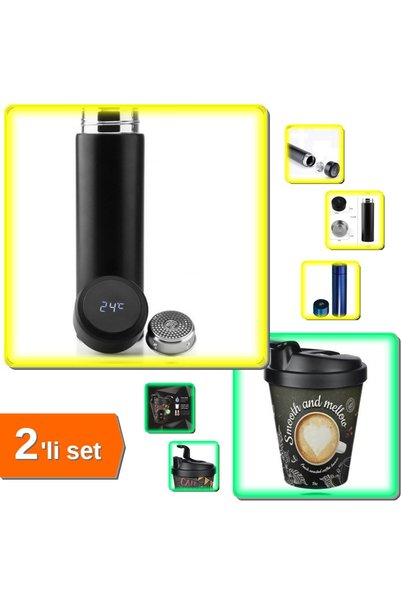 HerEveOyuncak Dijital Sıcaklık Göstergeli Renkli Çelik Termos 500 ML + Kahve ...