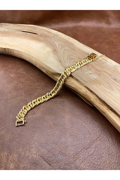 Çelik Ailzade Paslanmaz Üzeri 12 mm 24K Altın Kaplama Kalem İşlemeli Kadın Bi...