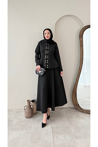 Miraydın Butik Button Detailed Skirted Scuba Suit - Black