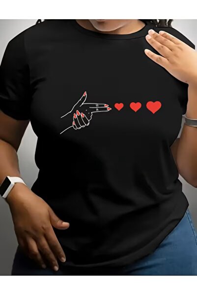 LELVANİ Model cu inimă - Tricou negru cu semnul roșu al păcii și inimă