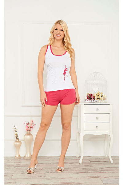 Stylish طقم منزلي كيوت شورت باللون الوردي وبلوزة بيضاء