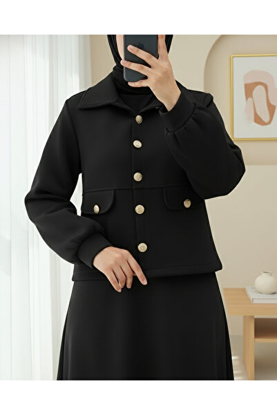 Modamorfo Costum de scufundări cu fustă cu nasturi și detalii la buzunare - N...