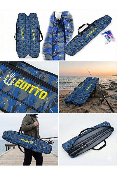 Editto Mavi Kamuflaj Desenli Çift Gözlü Körüklü Olta ve Kamış Taşıma Çantası ...