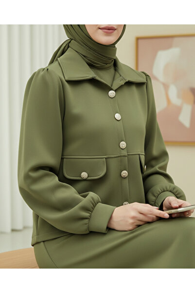 Modamorfo Costum de scuba cu fustă cu nasturi și detalii buzunar - Kaki