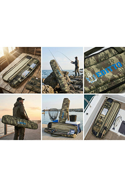 Editto Kamuflaj Desenli Su Geçirmez Kumaş Olta ve Kamış Taşıma Çantası 1118cm