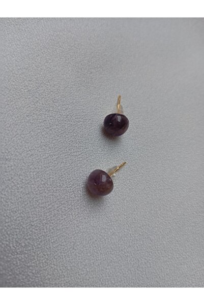 OEM Earrings with 18K gold plated rod and 6mm Amethyst stones, silicone plug closure