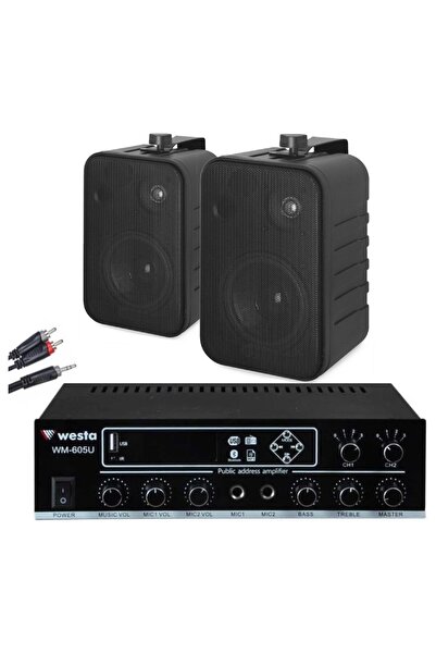 Westa Mağaza Ses Sistemi Seti | 2 Hoparlörlü Güçlü Anfi ile Net ve Kaliteli S...