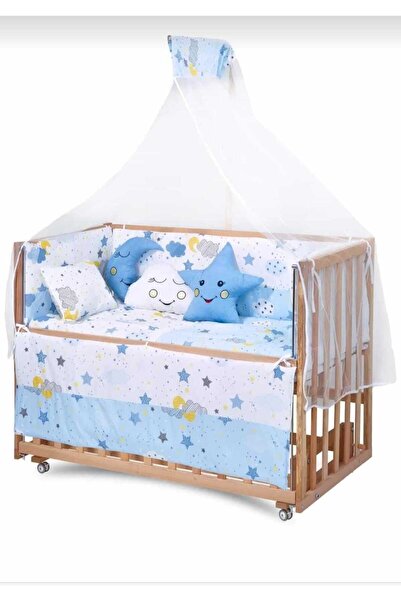 Jasmin Baby Crib Sleeping Set Blue Star 10 Pieces + Mosquito Net and Apparatu...
