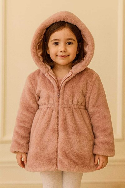 Genel Markalar UNEZ Kız Çocuk Kapüşonlu Peluş Mont – Kürklü, Yumuşak Dokulu, ...