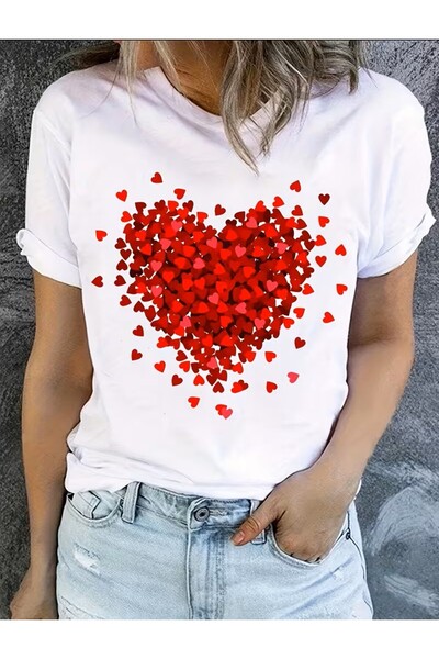 LELVANİ تي شيرت بطباعة على شكل قلب