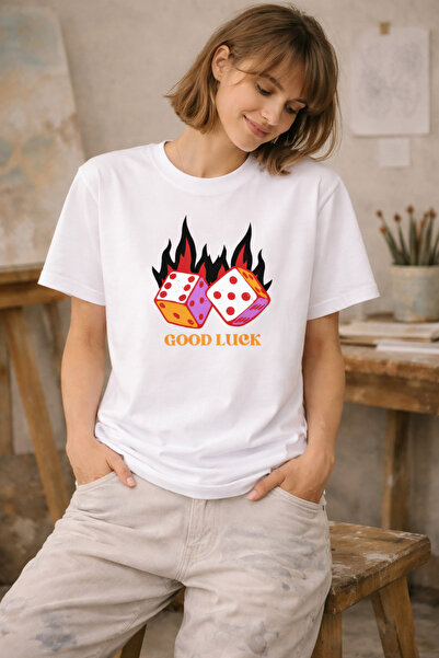 VİVA LORA Printed Dice Unisex Cotton Oversize T-Shirt