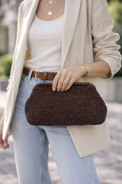 BY AKTEPE STORE El Yapımı Burslu Oval File Örgü Clutch Çanta – Parlak Metalik...