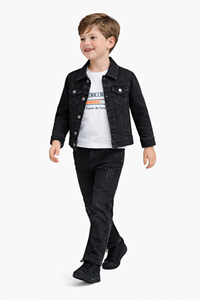 NAWİ 605-12-25 Αγόρι Τζιν Μπουφάν Παντελόνι Λευκό Μπλουζάκι Σετ 3 τεμαχίων 3/...