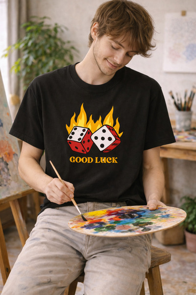 VİVA LORA Printed Dice Unisex Cotton Oversize T-Shirt