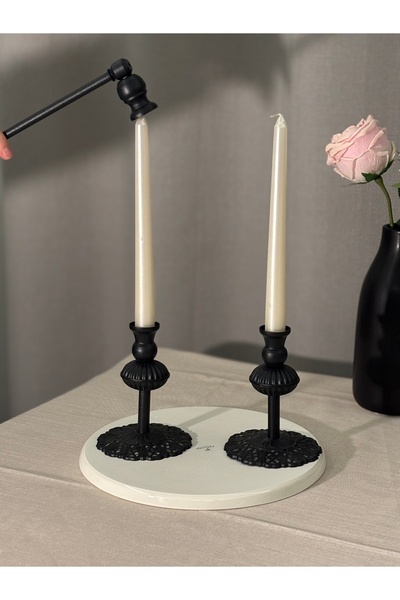 LUXAY HOME LADIES 2'Lİ MAT SİYAH ŞAMDAN & DEKORATİF MUM SÖNDÜRÜCÜ OBJE SETİ