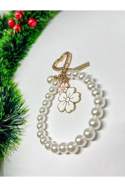 Agatella Tasarım Pearl Detailed Steel Keychain – Stylish Modern Bag Ornament
