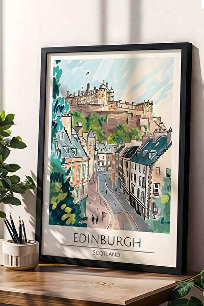 e2nova İskoçya Edinburgh Temalı Çerçeveli Tablo Travel Serisi Modern İllüstra...