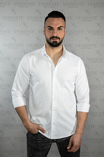 VESSENTE Premium Cotton S Slim Fit Long Sleeve Doubledorsed White Men's Shirt...