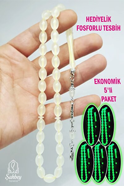 ŞAHBEY TESBİH 5'li Paket Fosforlu Kedi Gözü Tesbih / Karanlıkta Parlar / Topt...
