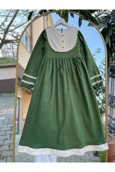 sarena Green Flannel Fabric 100% Cotton Organic Mother Child Combination Dress