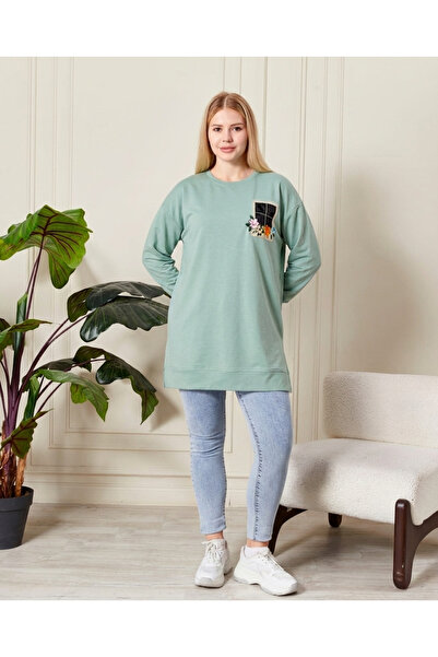 Birol Triko Women's Water Green Floral Patterned Tunic