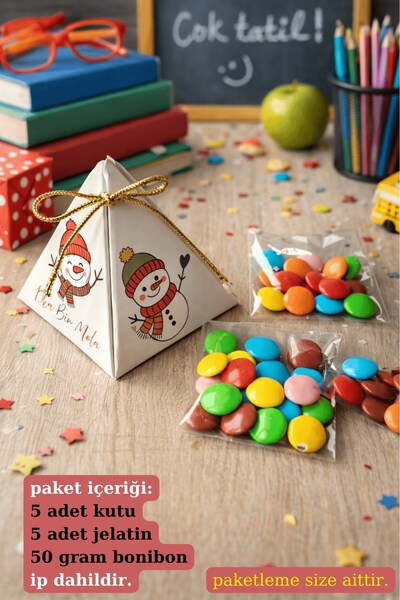 Emtory Gift Bonibon Sömestr Hediye - Piramit Kutulu - Kış Konsept Hediye - Karne Hediyesi - 5 Adet