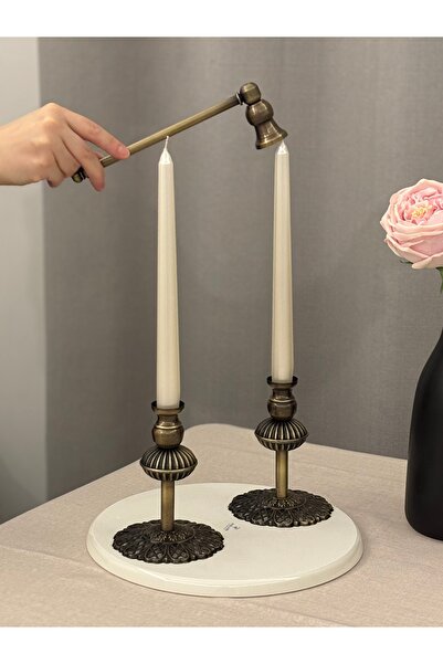 LUXAY HOME LADIES 2'Lİ ESKİTME GOLD ŞAMDAN & DEKORATİF MUM SÖNDÜRÜCÜ OBJE SETİ
