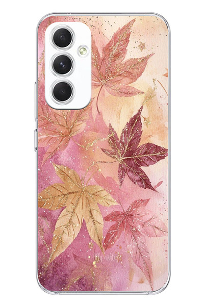 TechTree Samsung Galaxy A54 Compatible Pink and Burgundy Tone Leaf Printed Silicone Case