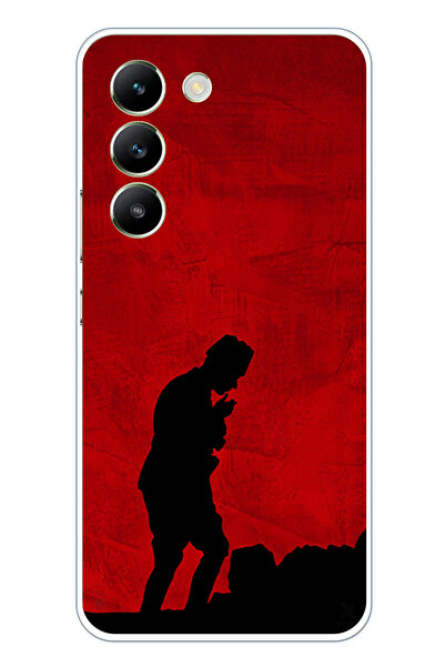 TechTree جراب سيليكون أتاتورك مطبوع متوافق مع هاتف Vivo V30 Lite مع تفاصيل ظل...