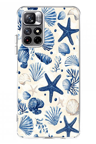 TechTree حافظة سيليكون مطبوع متوافقة مع هاتف Redmi 10 بنمط صدفة البحر الزرقاء...