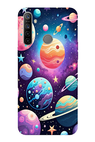 TechTree حافظة سيليكون مطبوع متوافقة مع هاتف Realme 5i - 6i - C3 بنمط الفضاء والكواكب والنجوم