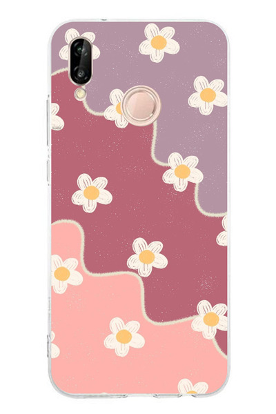 TechTree حافظة سيليكون متوافقة مع هاتف هواوي P20 لايت بلون الورد المجفف والليلكي المموج مطبوع