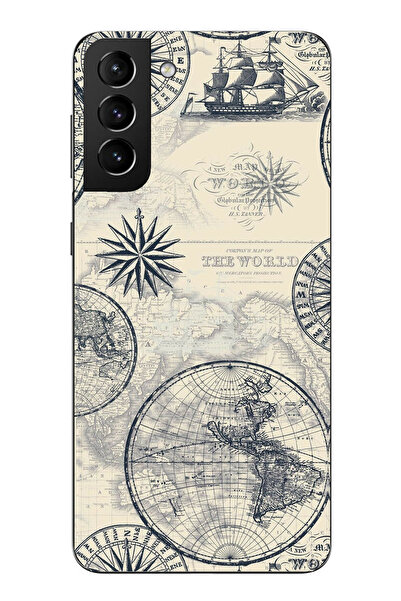 TechTree حافظة سيليكون متوافقة مع هاتف سامسونج جالاكسي S21 PLUS، خريطة العالم...