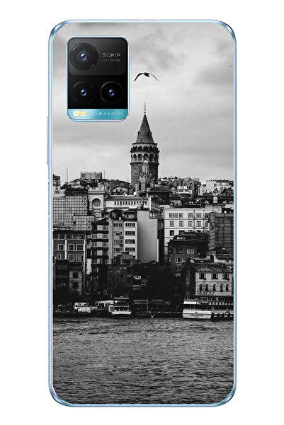 TechTree جراب سيليكون مطبوع متوافق مع هاتف Vivo Y21s مع مناظر برج غالاتا والبحر