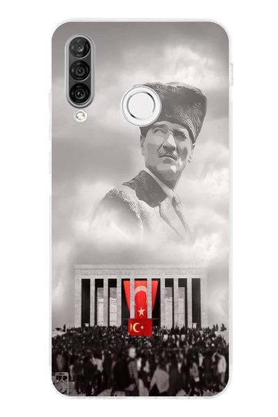 TechTree حافظة سيليكون متوافقة مع هاتف Huawei P30 Lite على شكل غطاء رأس أتاتورك مطبوع