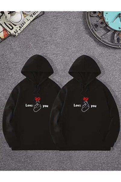 Marco Fresco Çift Sevgili Kombinleri Love You Baskılı Unisex Kapuşonlu Sweats...