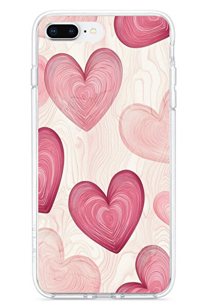 TechTree iPhone 7 Plus-8 Plus Compatible Linear Pink Heart Printed Silicone Case
