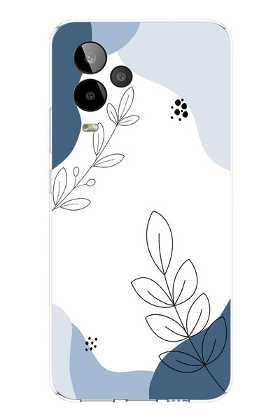 TechTree حافظة سيليكون متوافقة مع جهاز General Mobile GM 24 PRO ذات أشكال هادئة زرقاء وخطوط نباتية مطبوع