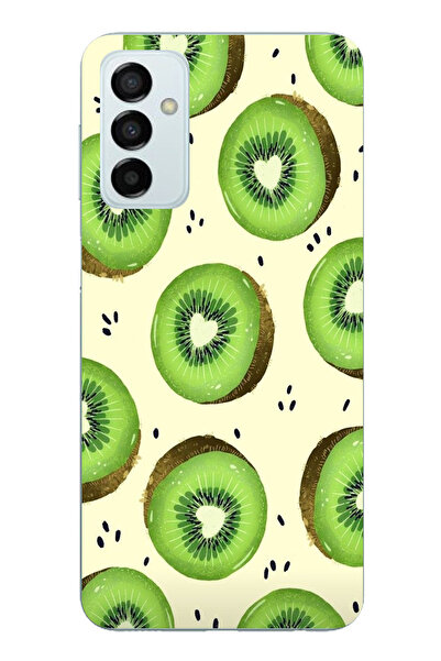 TechTree حافظة سيليكون متوافقة مع هاتف سامسونج جالاكسي M14 باللون الأخضر وشرائح الكيوي وقلب الكور مطبوع