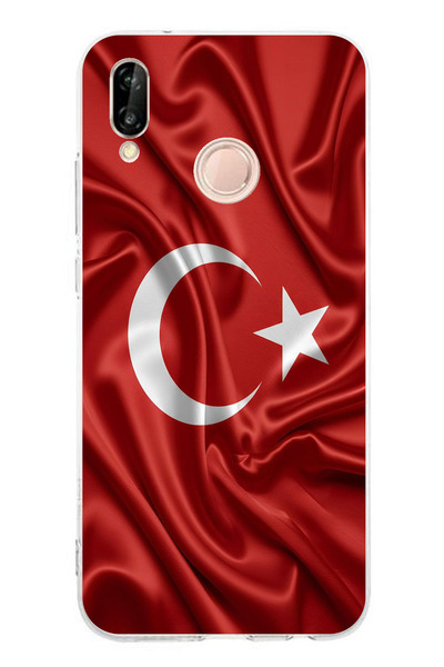 TechTree حافظة سيليكون متوافقة مع هاتف Huawei P20 Lite بعلم تركيا مطبوع