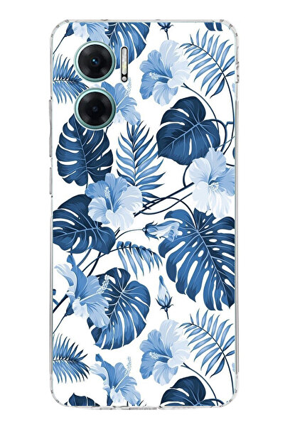 TechTree Redmi Note 11E Compatible Blue Leaf and Flower Patterned Printed Sil...