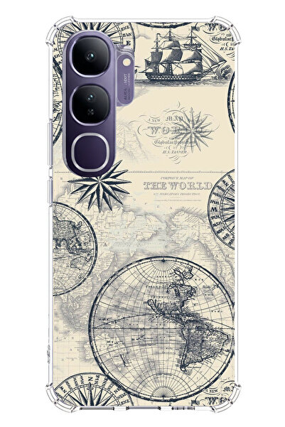 TechTree حافظة سيليكون متوافقة مع Vivo V40 Lite وخرائط العالم القديمة والبوصل...