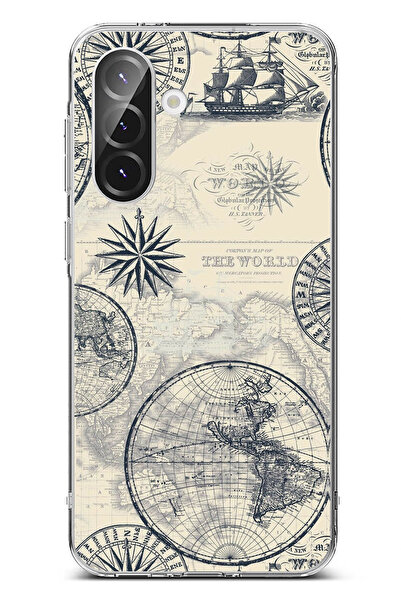 TechTree حافظة سيليكون متوافقة مع هاتف سامسونج جالاكسي A56 تحمل خريطة العالم ...