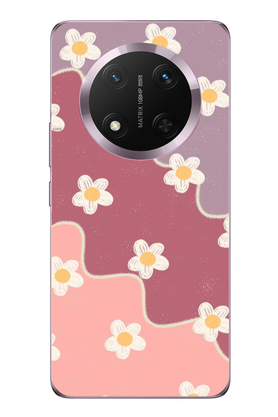 TechTree حافظة سيليكون متوافقة مع هاتف Honor Magic 7 Lite بلون Dusty Rose وLilac Wave Daisy مطبوع