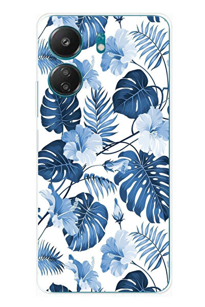 TechTree حافظة سيليكون مطبوع متوافقة مع Redmi 13C بنمط أوراق الشجر الزرقاء وا...