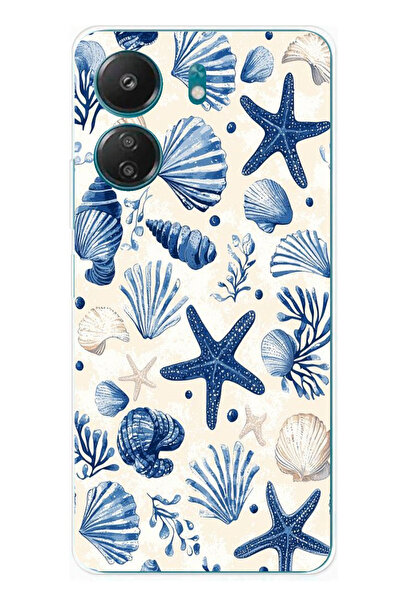 TechTree حافظة سيليكون مطبوع متوافقة مع Redmi 13C بنمط صدفة البحر الزرقاء وال...