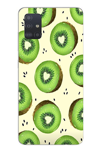 TechTree حافظة سيليكون متوافقة مع هاتف سامسونج جالاكسي A51 باللون الأخضر وشرائح الكيوي وقلب كور مطبوع