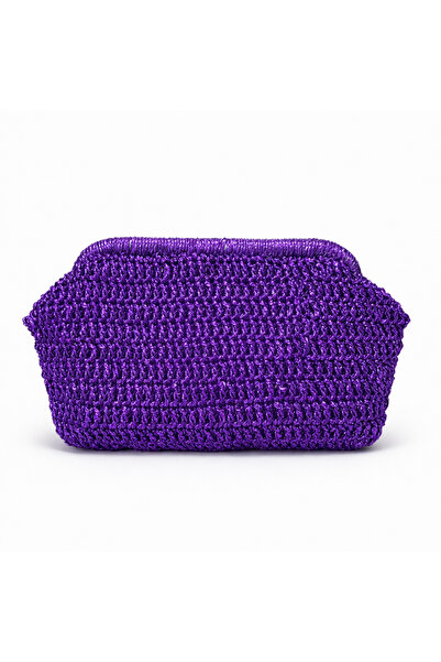 BY AKTEPE STORE El Yapımı Burslu Örgü Clutch Çanta – Parlak Metalik Kağıt İp,...