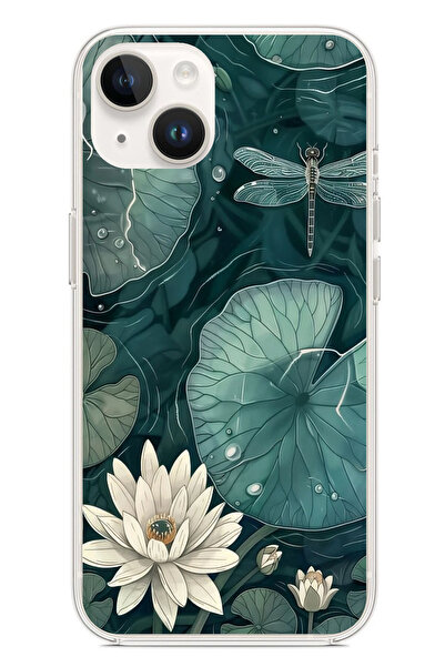 TechTree حافظة سيليكون متوافقة مع هاتف iPhone 14 PLUS على شكل زهرة اللوتس واليافوت مطبوع